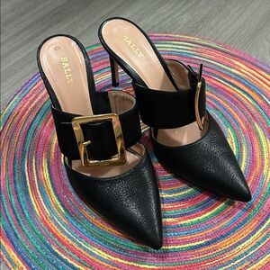 🖤BALLY Jemina black leather Heeled Mules size 35